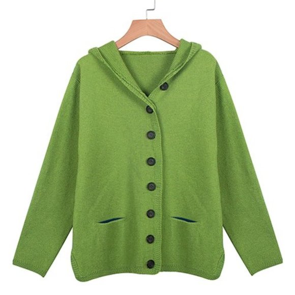 NWT Green Hooded Knit Button Cardigan Sweater Contrasting front pockets … - Picture 1 of 7